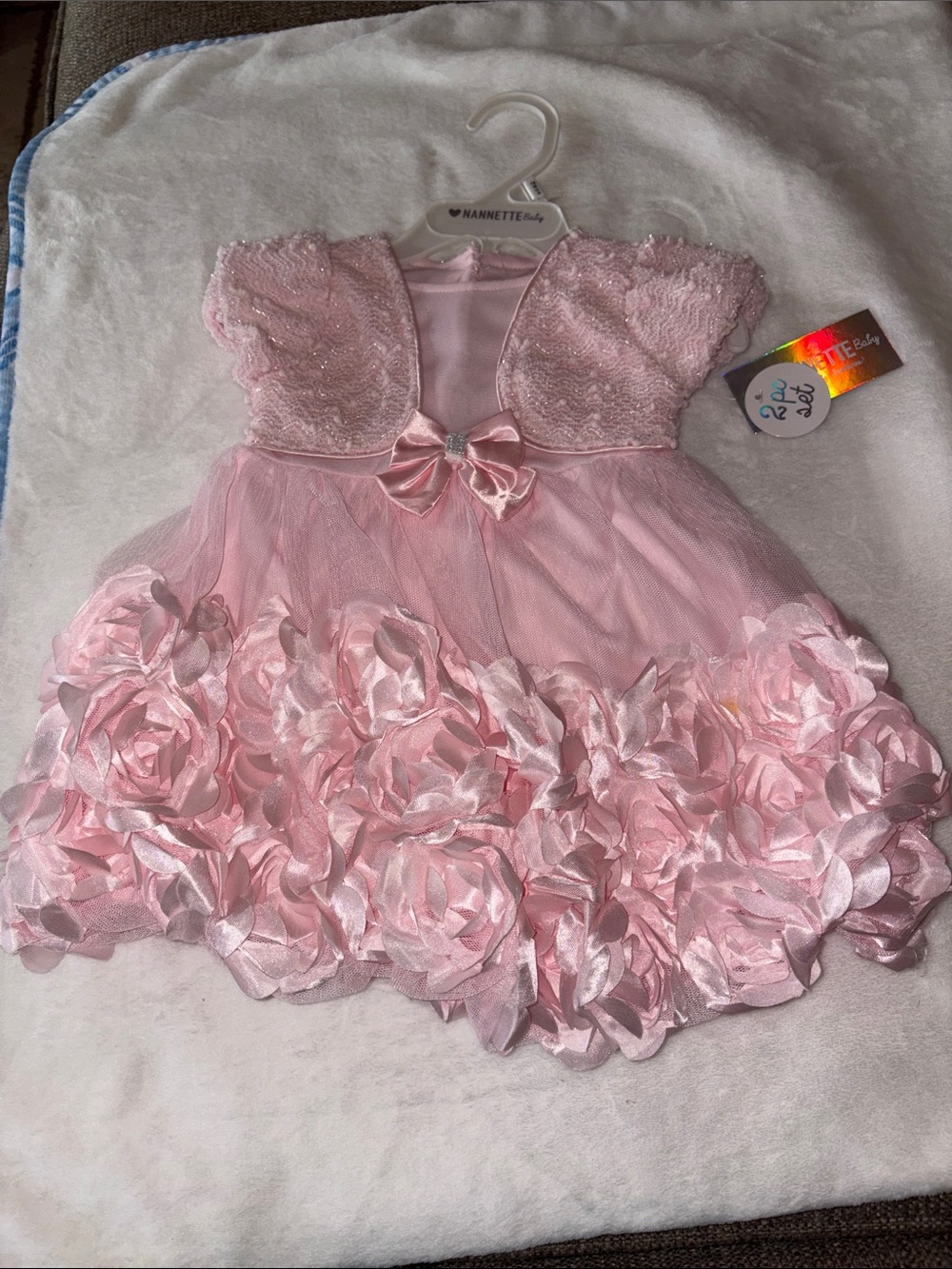 Nanette Baby Pink Rosette Tulle Dress with Satin Bow BNWT 18m